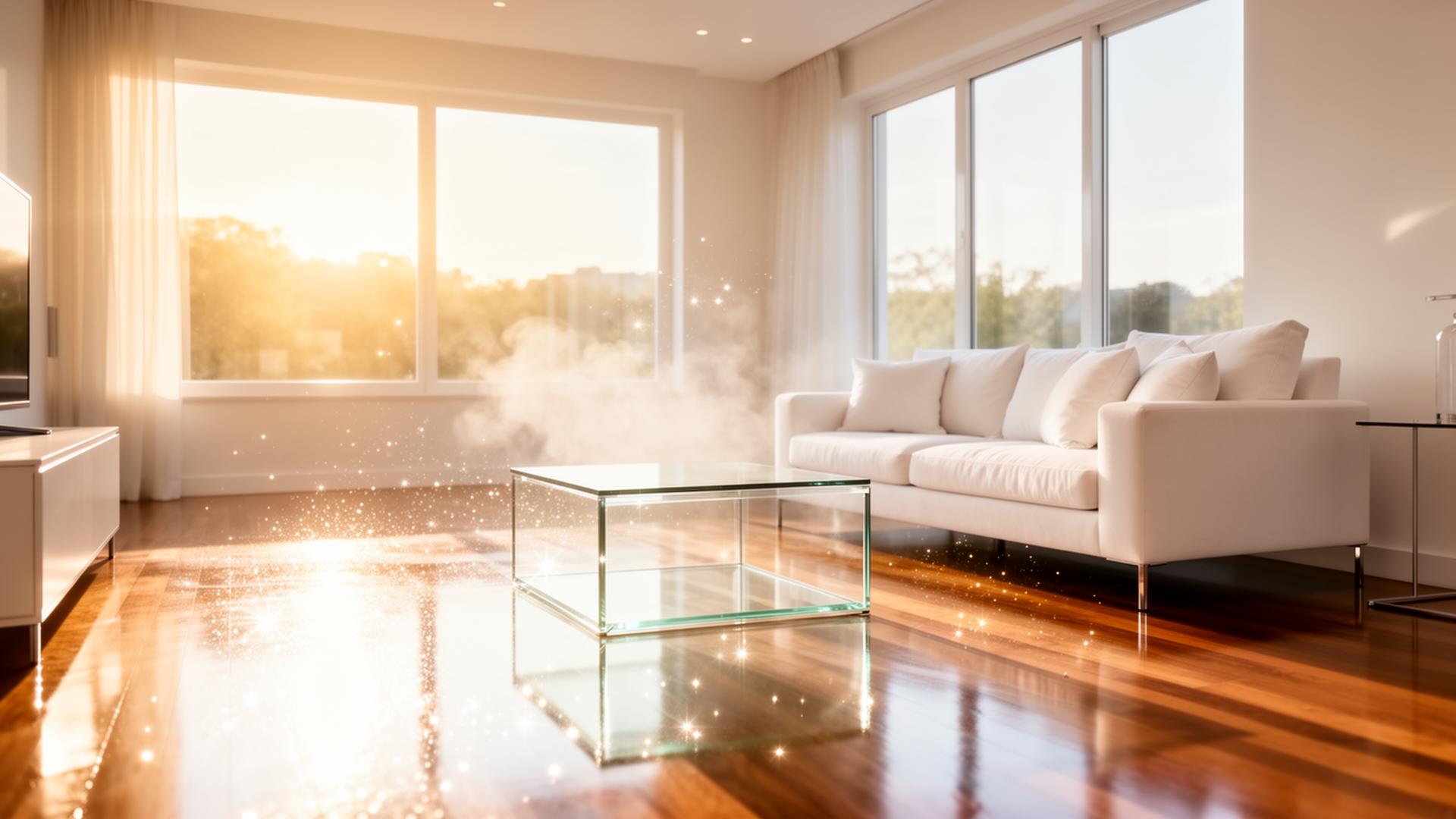 Sparkling clean modern living room with sunlight